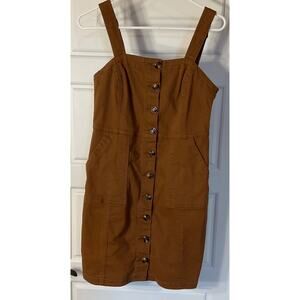 Altar’s State Brown Overall Jean Button Front Dress W/ Pockets XS